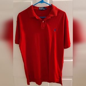 Ralph Lauren Polo Shirt Men Red Medium Plain Pony Short Sleeve Collared Golf